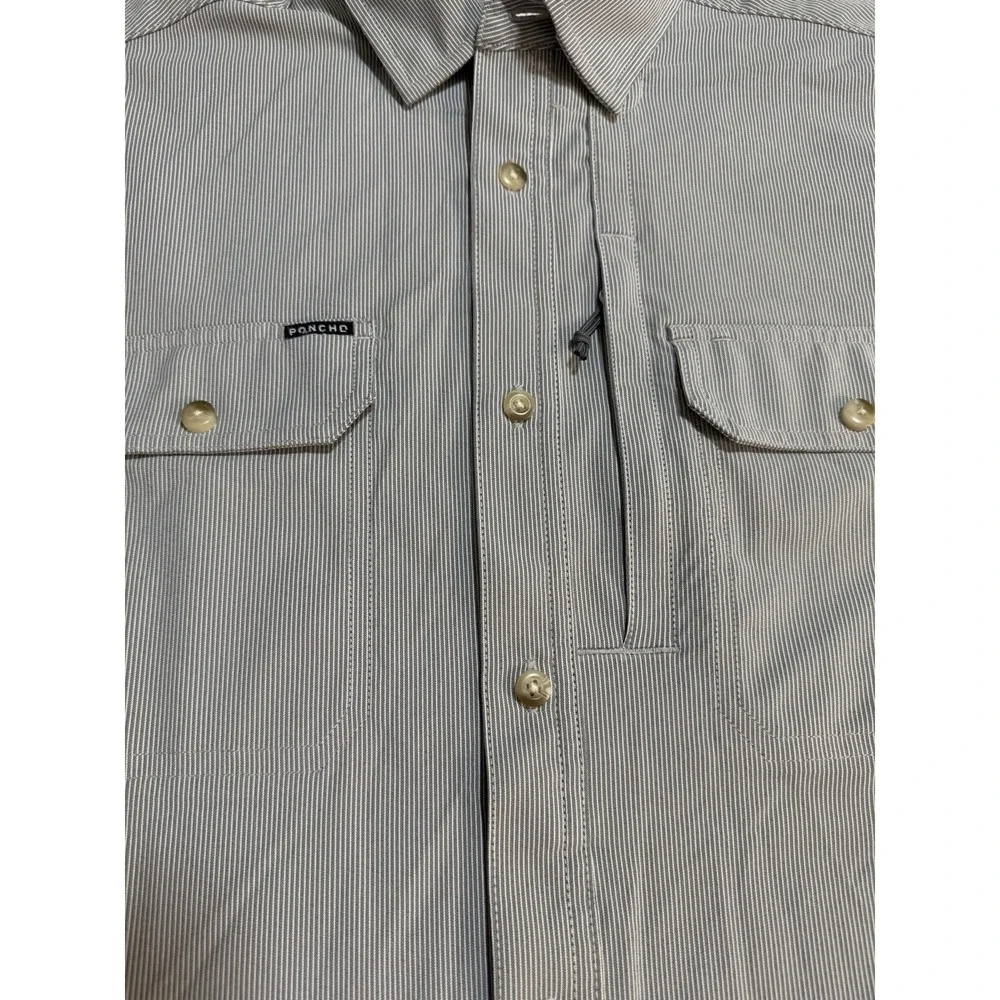 PONCHO Men Long Sleeve Performance Nylon  The Gray Ghost Button Up Stretch - Med - Picture 5 of 11